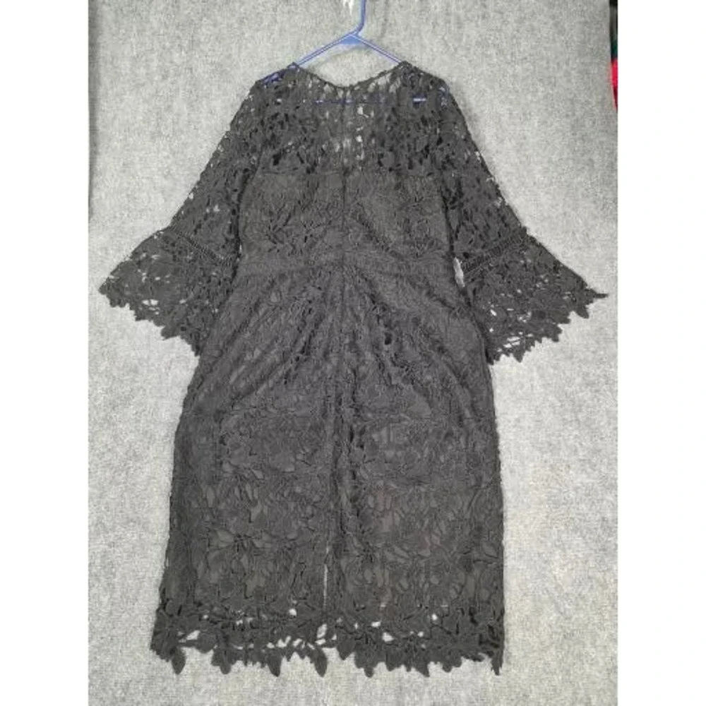City Chic Lace Catch Dress Black Floral Midi Bell Sleeve Plus Sz M 18 Whimsigoth